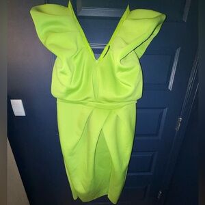 Ashley Stewart Neon Lime Strapless Sculpted Midi Dress